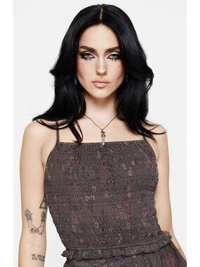 DISTURBIA Arnora floral whimsigoth shirred bodice cami top US10